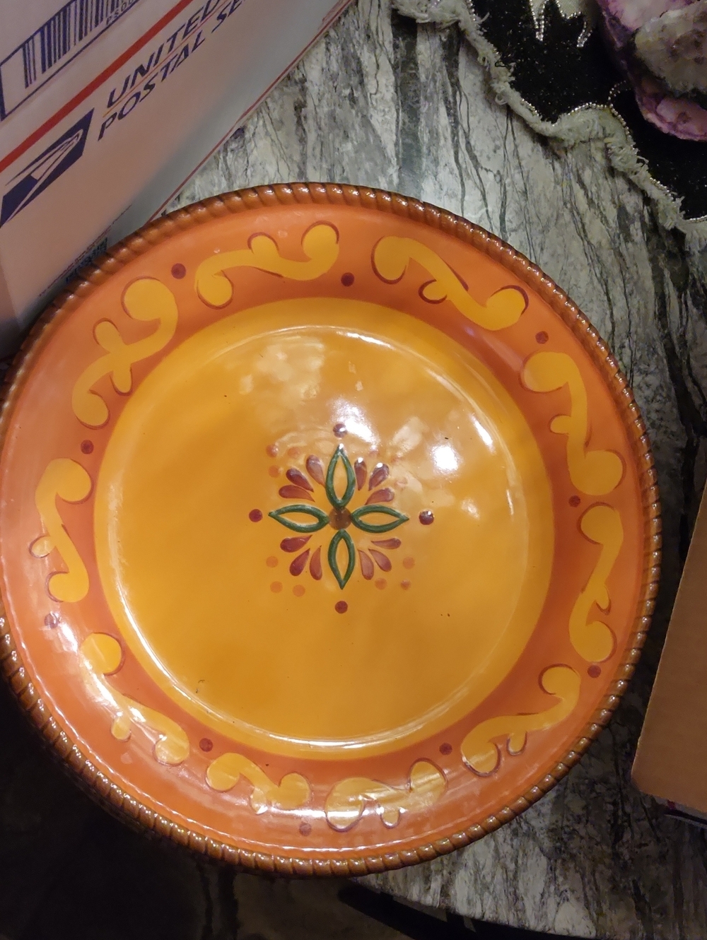 Hand-Painted Orange Ceramic Plates Stonewear Collection